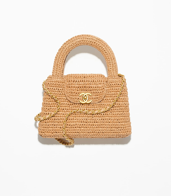 chanel mini woven raffia kelly top handle flap bag